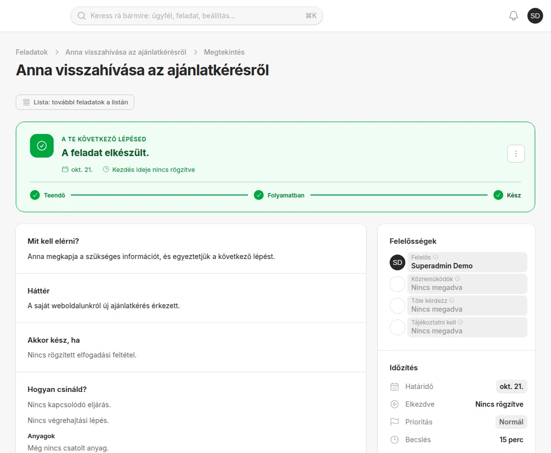 Valódi Promokit feladat adatlap mintaadatokkal